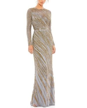 Mac Duggal Beaded Column Gown - Natural