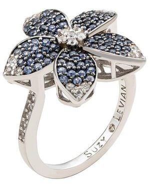 Suzy Levian 0.02 Ct. Tw. Diamond & Sapphire & Created Sapphire Flower Ring - White