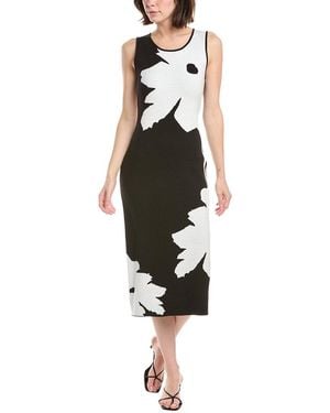 Tahari Elbow Sleeve Split Neck Tiered Midi Dress - Black