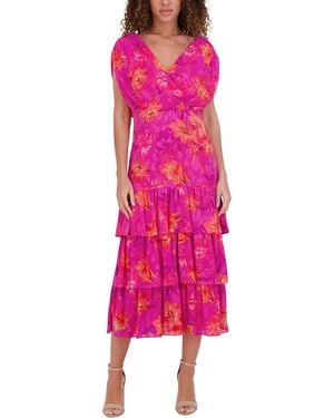 Kensie Printed Burnout Woven Midi Dress - Pink