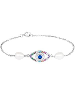 Splendid Rhodium Over Silver 7.5-8mm Pearl Bracelet - White