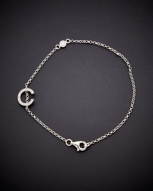 Italian Gold Over Silver 18K 0.20 Ct. Tw. Diamond Initial Bracelet (A-Z) - Blue