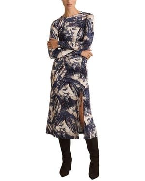 Reiss Riyo Ruched Print Midi Dress - Blue