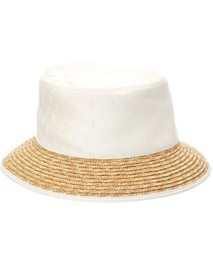 Jimmy Choo Logo Silk-Blend & Rafia Bucket Hat - White