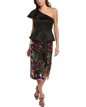 Marchesa Peplum Midi Dress - Black