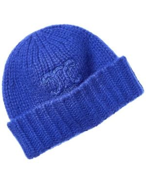 Celine Triomphe Cashmere & Wool-Blend Beanie - Blue