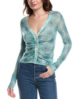 Rebecca Taylor Astera Fleur Ruched Wool-Blend Cardigan - Blue