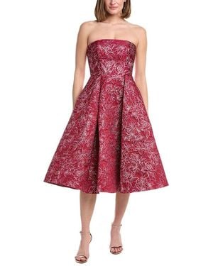 Rene Ruiz Strapless Brocade Tea-Length Fit & Flare Gown - Red
