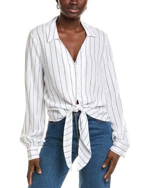 Ellen Tracy Tie Front Linen-Blend Shirt - White
