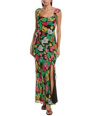 MILLY Tulip Rosette Ruffle Maxi Dress - Green