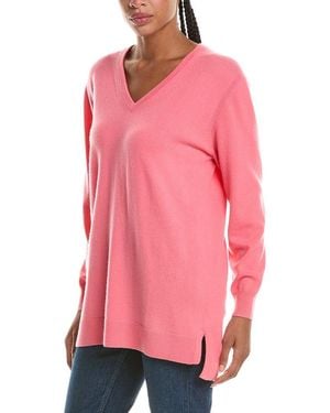 N.Peal Cashmere V Neck Longline 100% Cashmere Jumper - Pink