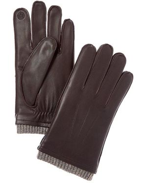 Hickey Freeman Marled Rib Cashmere & Leather Gloves - Brown