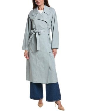 Lafayette 148 New York Belted A-Line Linen-Blend Trench Coat - Blue