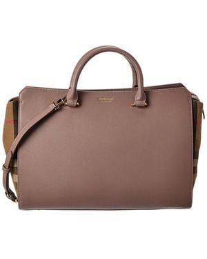 Burberry Banwell Medium Leather & Check Canvas Satchel - Brown