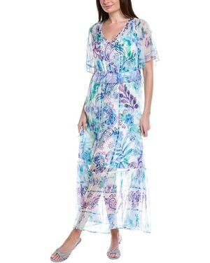 Johnny Was Annamarie Flutter Silk Maxi Dress - Blue
