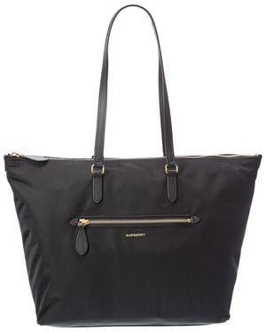 Burberry Zip Large Nylon & Leather Tote - Black