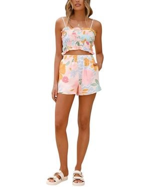 AMINA GLAM 2pc Linen-blend Top & Short Set - Orange