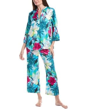 Natori 2Pc Viva Printed Satin Pajama Set - Blue