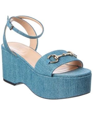 Gucci Gg Logo Denim Sandal - Blue