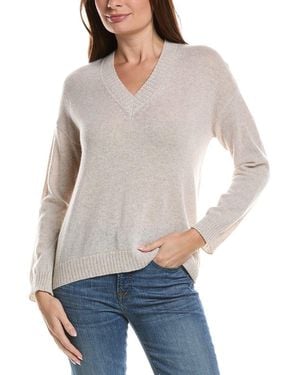 Hannah Rose Basic V-Neck 100% Cashmere Sweater - Gray