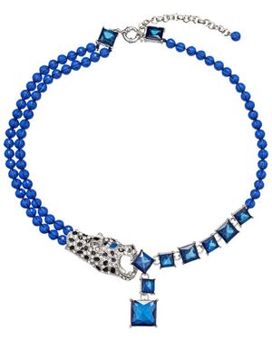 Eye Candy LA Larissa Leopard Beaded Necklace - Blue