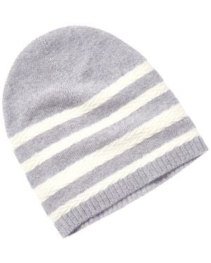Hannah Rose Herringbone Stripe Cashmere Hat - White