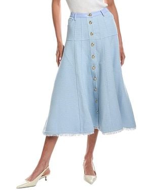 Cinq À Sept Birdseye Tweed Combo Veena Skirt - Blue