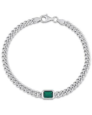 Rina Limor Silver 0.90 Ct. Tw. Emerald Curb Link Bracelet - Metallic