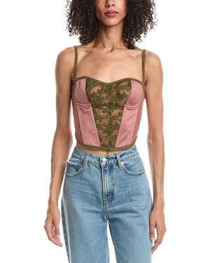GUIZIO Satin Lace Panel Bustier - Blue