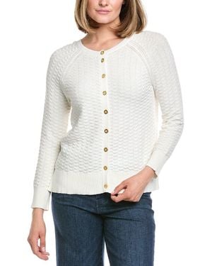 Hannah Rose Button Arrow Stitch Reversible Cashmere-Blend Cardigan - White