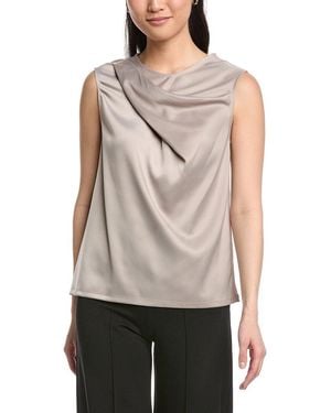Anne Klein Mixed Media Pleated Top - Natural