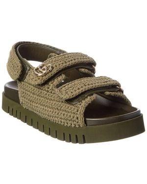 Gucci Double G Crochet Cotton Sandal - Green