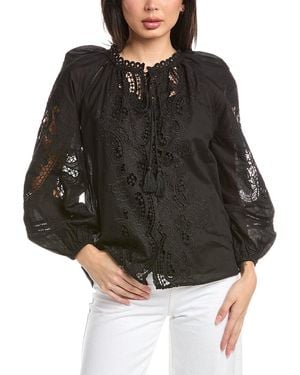 Stellah Lisa Eyelet Trimmed Blouse - Black