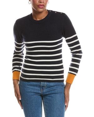 Brodie Cashmere Button Stripe Crewneck Cashmere-Blend Jumper - Black