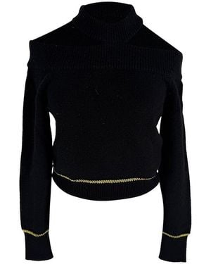 McQueen Cold-Shoulder Knitted Sweater, Size Int (Authentic Pre- Loved) - Black