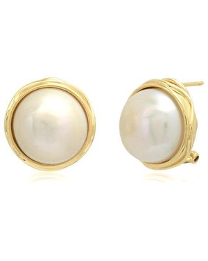 MaxColor 14k 14x15mmmm Pearl Studs - Metallic