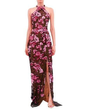 Marchesa Notte Halter Embroidered Tulle Gown