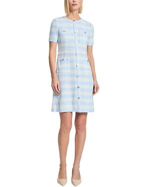 Misook Bold Plaid Tweed Knit Sheath Dress - Blue