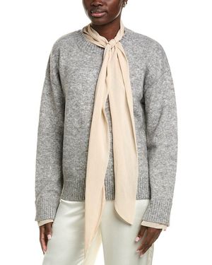 Endless Rose Contrast Neck Tie Jumper - Grey