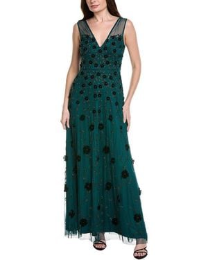 Adrianna Papell Velvet Floral Beaded Gown - Green