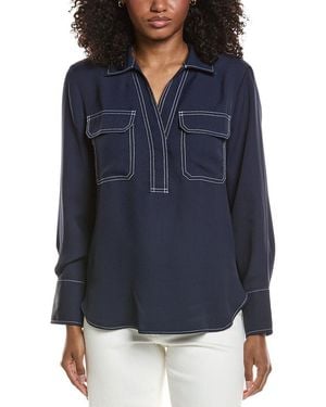 Vince Camuto V-Neck Half Placket Top - Blue
