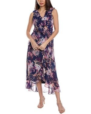 London Times Chiffon Faux Wrap Dress - Purple