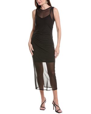Laundry By Shelli Segal Shirred Midriff Stretch Mesh Column Dress - Black