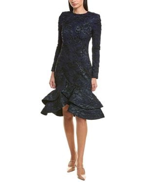 Oscar de la Renta Metallic Orchid Jacquard Cocktail Dress - Black