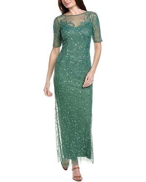 Adrianna Papell Beaded Mesh Column Dress - Green