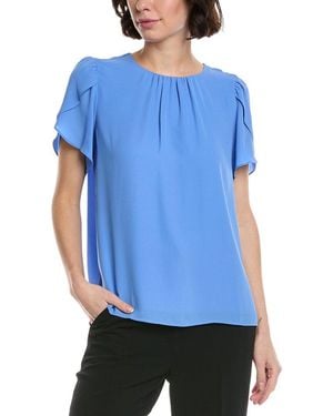 Cece Tulip Sleeve Shirred Neck Top - Blue