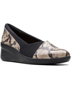 Clarks Suttyn Walk Snake-Embossed Leather Wedge Slip-On - Black