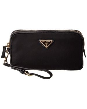 Prada Triangle Logo Nylon & Leather Pouch - Black