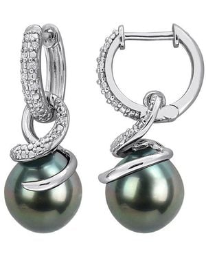 Rina Limor 0.10 Ct. Tw. Diamond & 9-10Mm Pearl Hoop Earrings - White