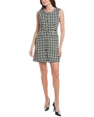 Rebecca Taylor Phillipa Check Button Front Wool-Blend Mini Dress - Black